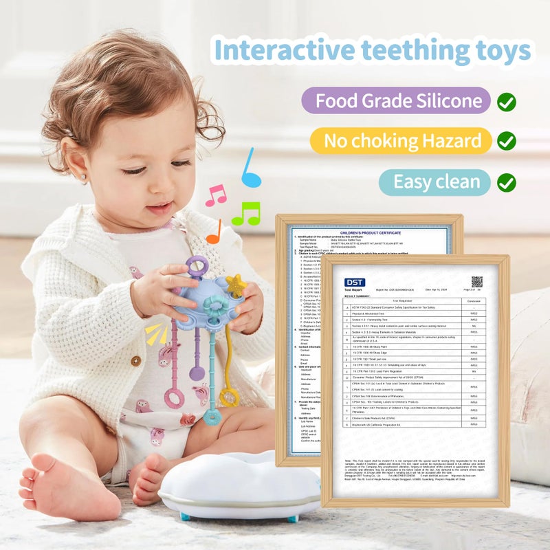 ETETOO Montesorri-Toys - Pull String Toys for Baby - Made of 100% Food Grade Silicone with Built-in Rattle Function and Easy to Clean Design (Blue) - Image 2